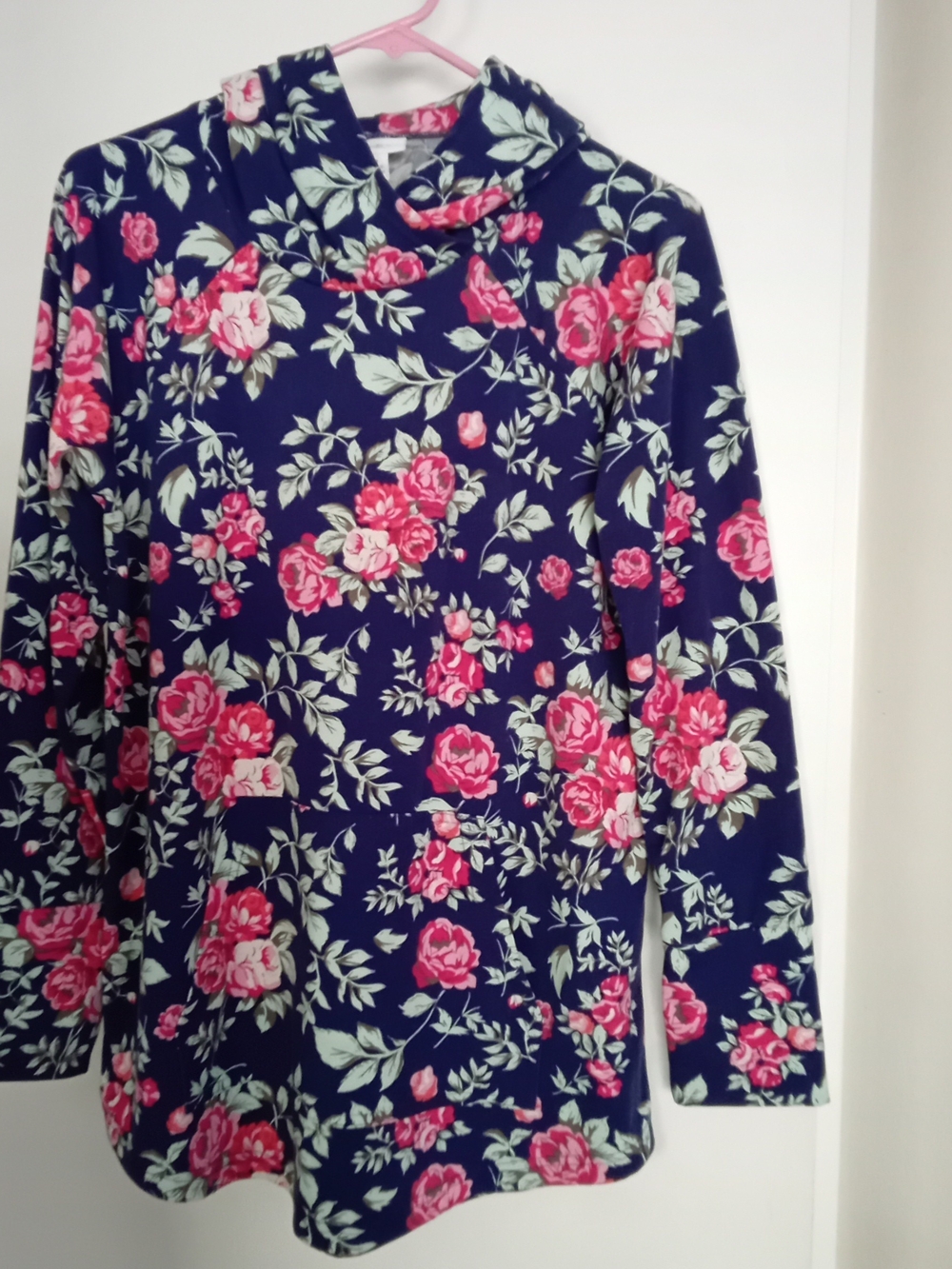 LuLaRoe Navy Floral Pullover Dress with Pink Roses